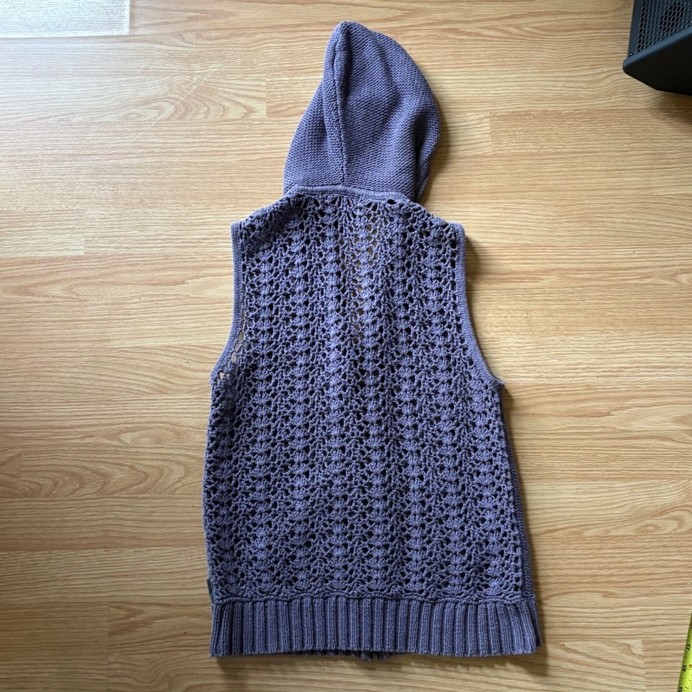 Woolrich Womens Purple Knit Full Zip Sleeveless Hoodie Crochet Back Vest Size M - Picture 7 of 8